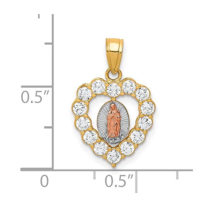 10K Two-Tone Gold CZ Our Lady of Guadalupe Heart Pendant