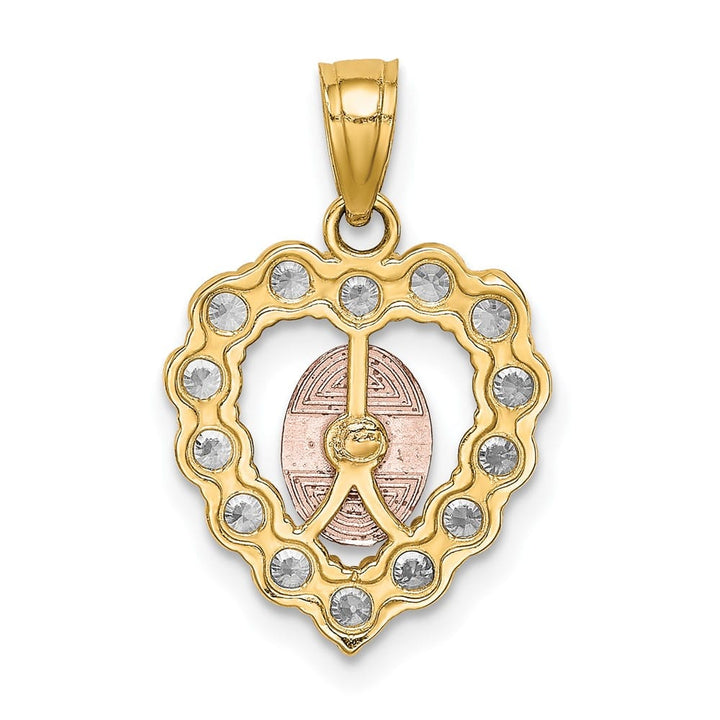 10K Two-Tone Gold CZ Our Lady of Guadalupe Heart Pendant