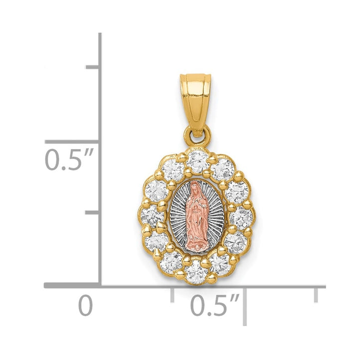 10K Two-Tone Gold CZ Oval Our Lady of Guadalupe Pendant