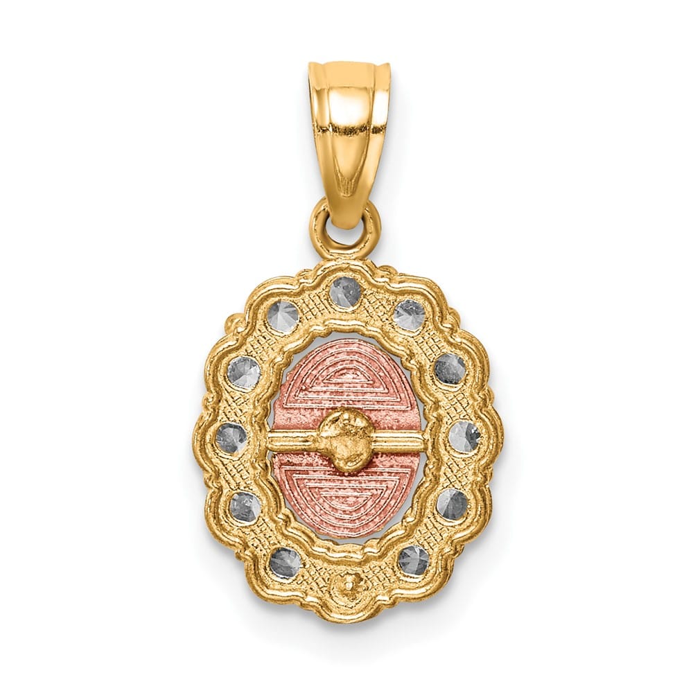 10K Two-Tone Gold CZ Oval Our Lady of Guadalupe Pendant