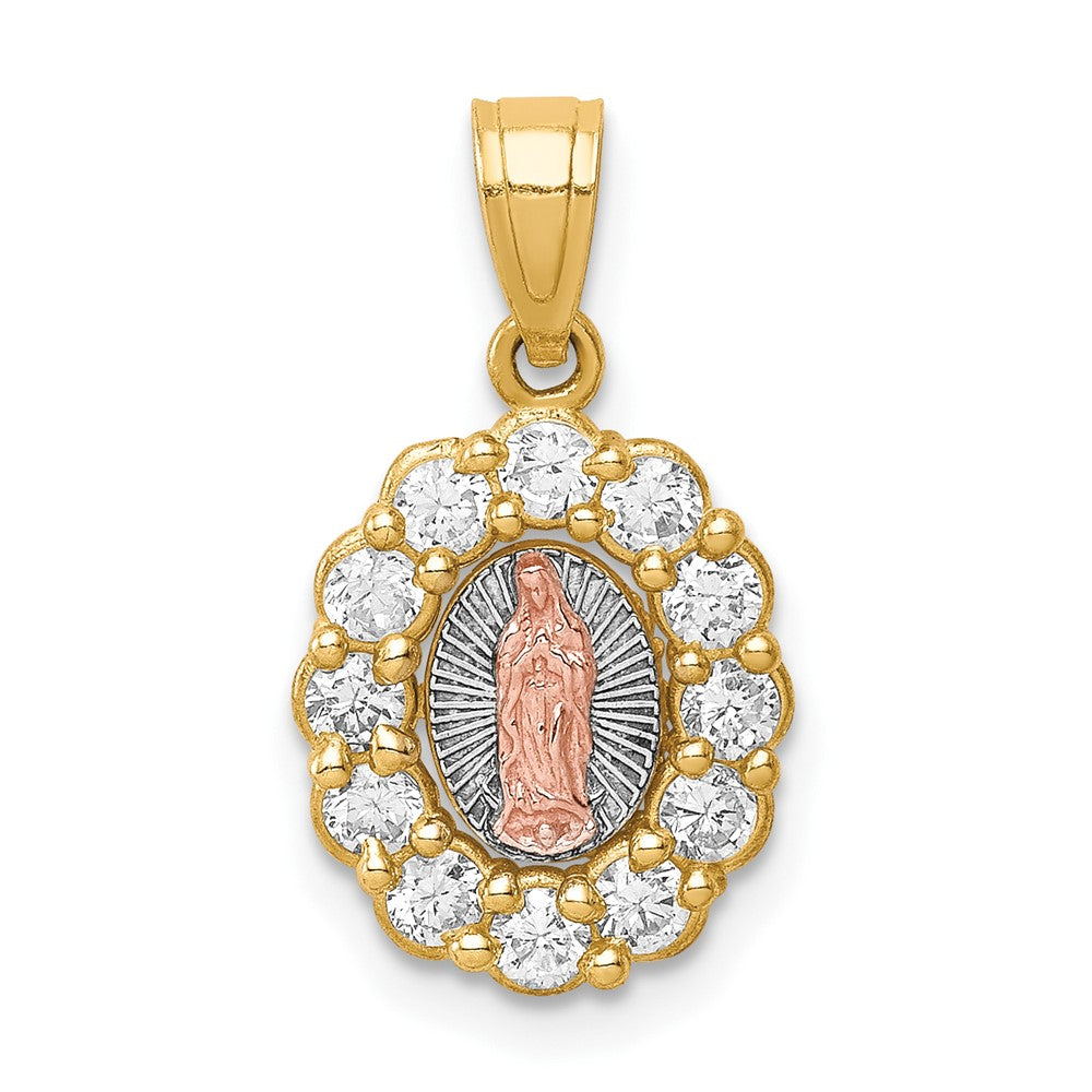 10K Two-Tone Gold CZ Oval Our Lady of Guadalupe Pendant