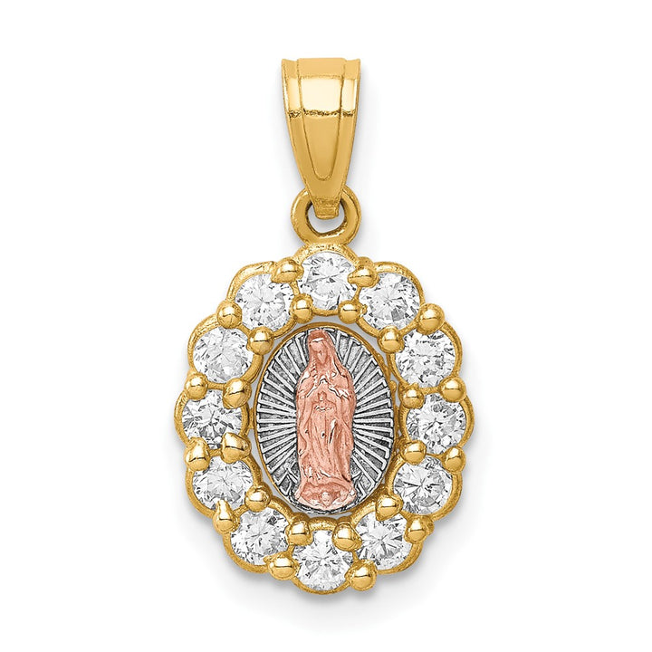 10K Two-Tone Gold CZ Oval Our Lady of Guadalupe Pendant