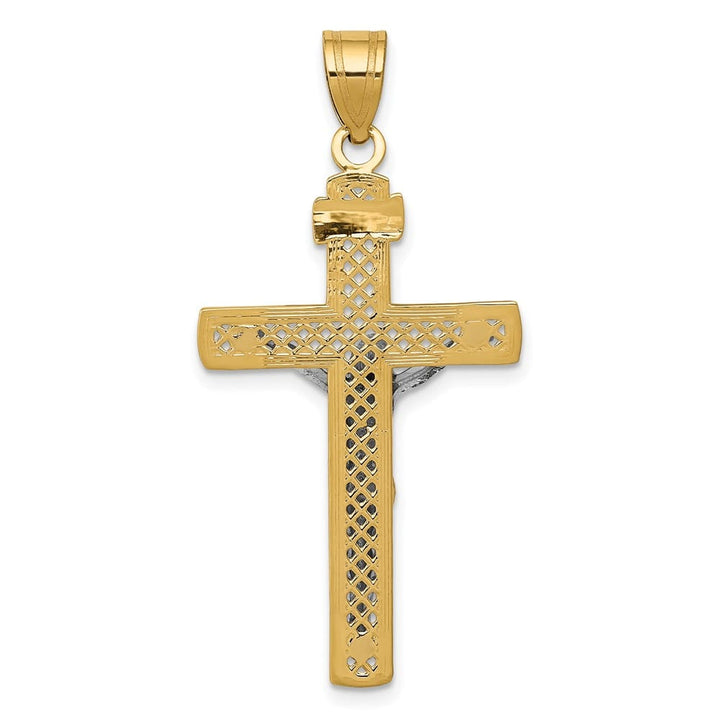 10K Two-Tone Gold D.C. Extra Large Block Lattice Crucifix Pendant