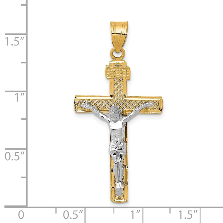 10K Two-Tone Gold D.C. Extra Large Block Lattice Crucifix Pendant