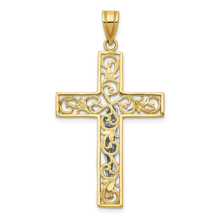 10K Two-Tone Gold D.C. Extra Large Filigree Latin Crucifix Pendant