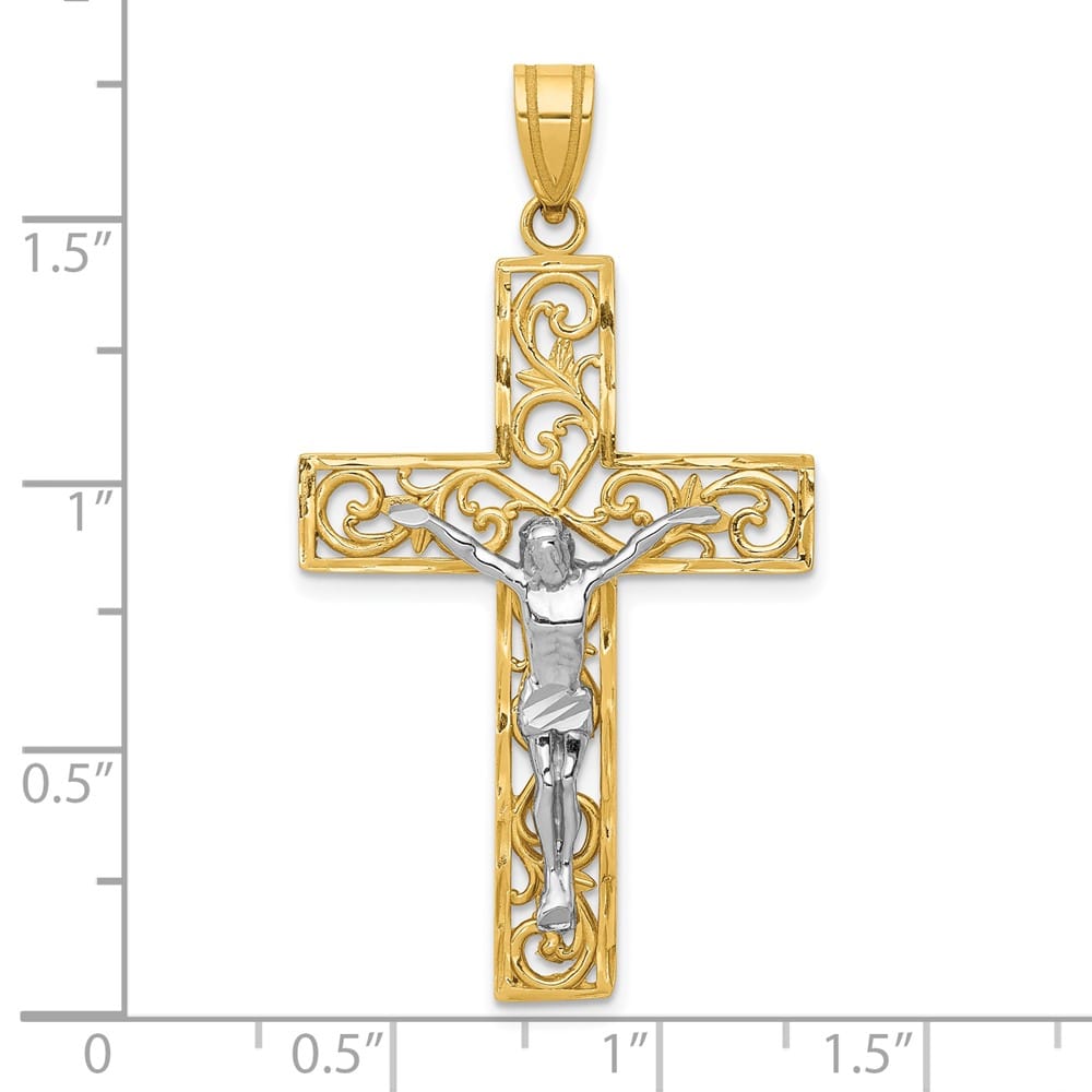 10K Two-Tone Gold D.C. Extra Large Filigree Latin Crucifix Pendant