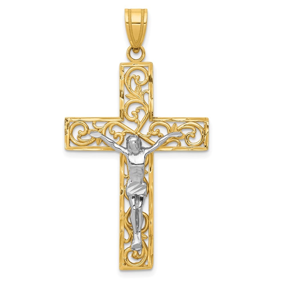 10K Two-Tone Gold D.C. Extra Large Filigree Latin Crucifix Pendant