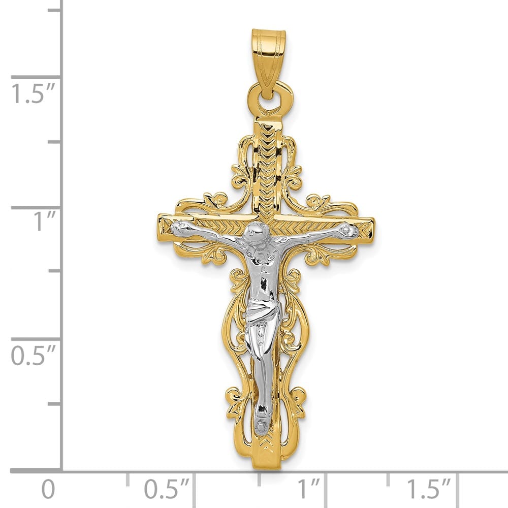 10K Two-Tone Gold D.C. Extra Large Fleur de Lis Crucifix Pendant