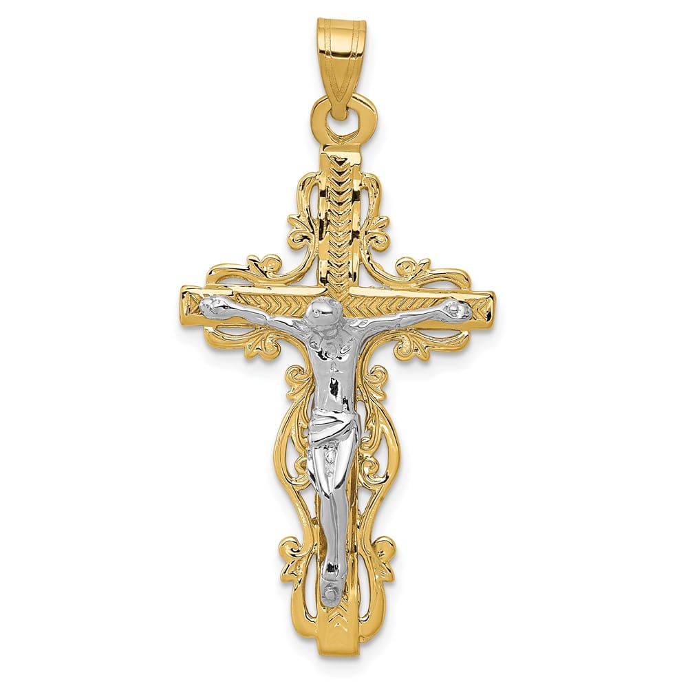 10K Two-Tone Gold D.C. Extra Large Fleur de Lis Crucifix Pendant