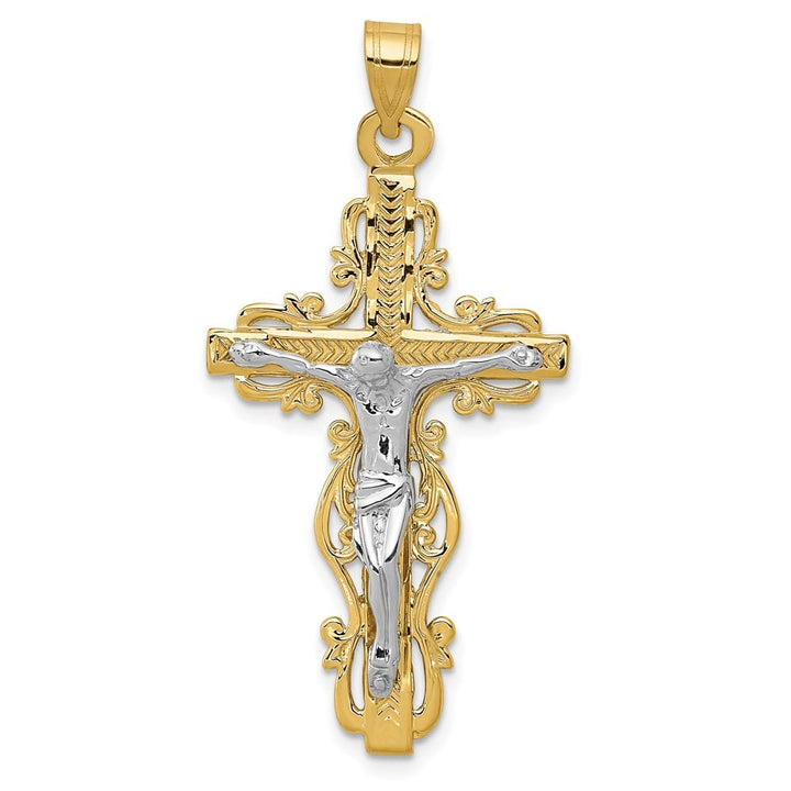 10K Two-Tone Gold D.C. Extra Large Fleur de Lis Crucifix Pendant