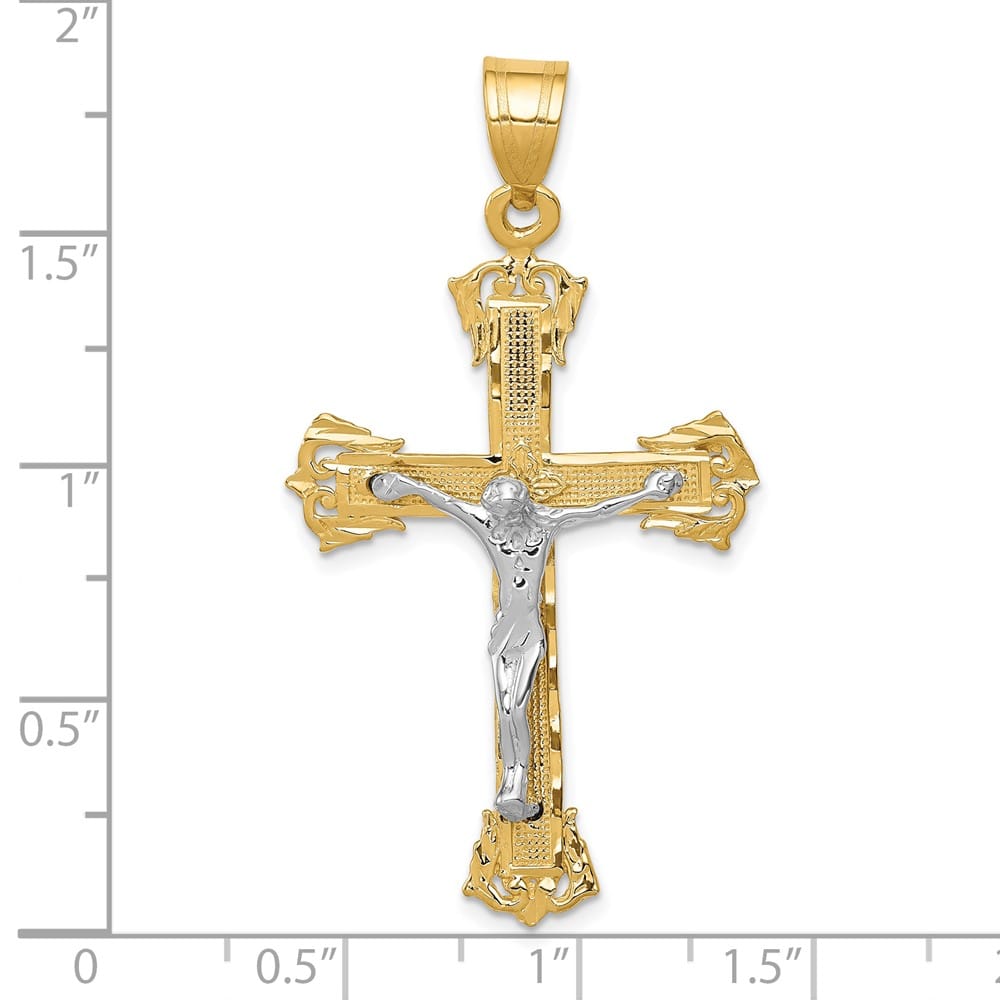 10K Two-Tone Gold D.C. Extra Large Fleur de Lis Crucifix Pendant