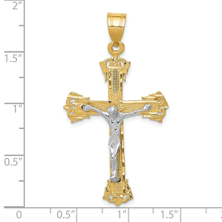 10K Two-Tone Gold D.C. Extra Large Fleur de Lis Crucifix Pendant