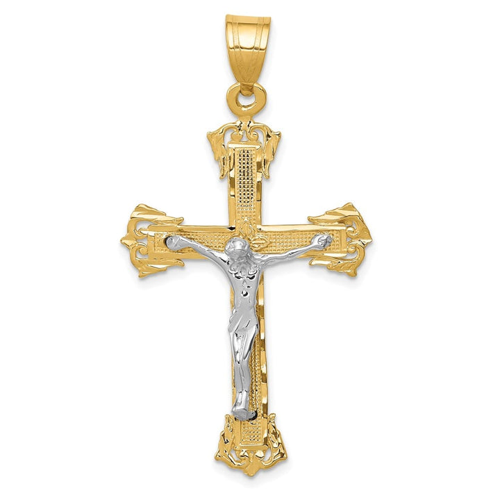 10K Two-Tone Gold D.C. Extra Large Fleur de Lis Crucifix Pendant