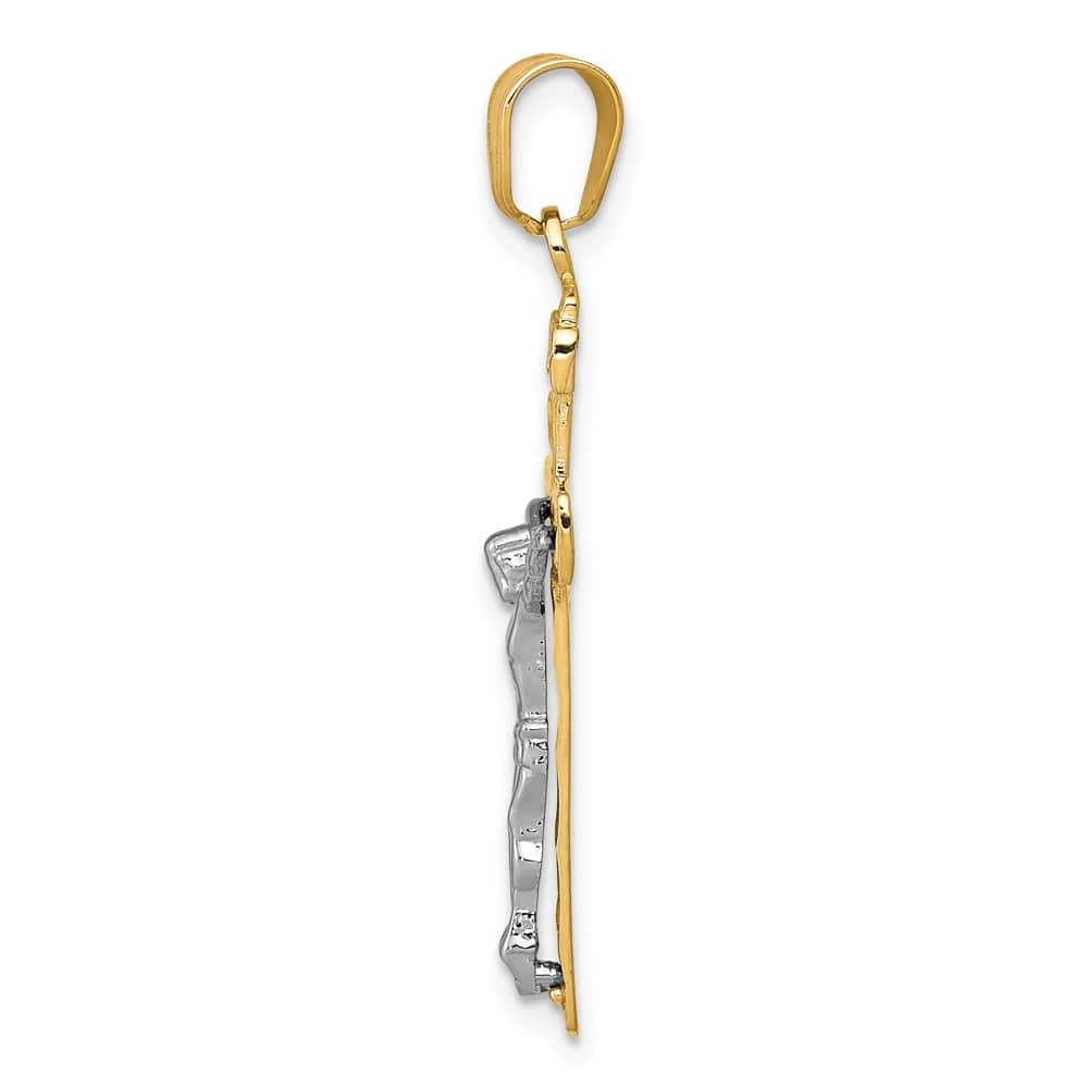 10K Two-Tone Gold D.C. Large Block Lattice Latin Crucifix Pendant