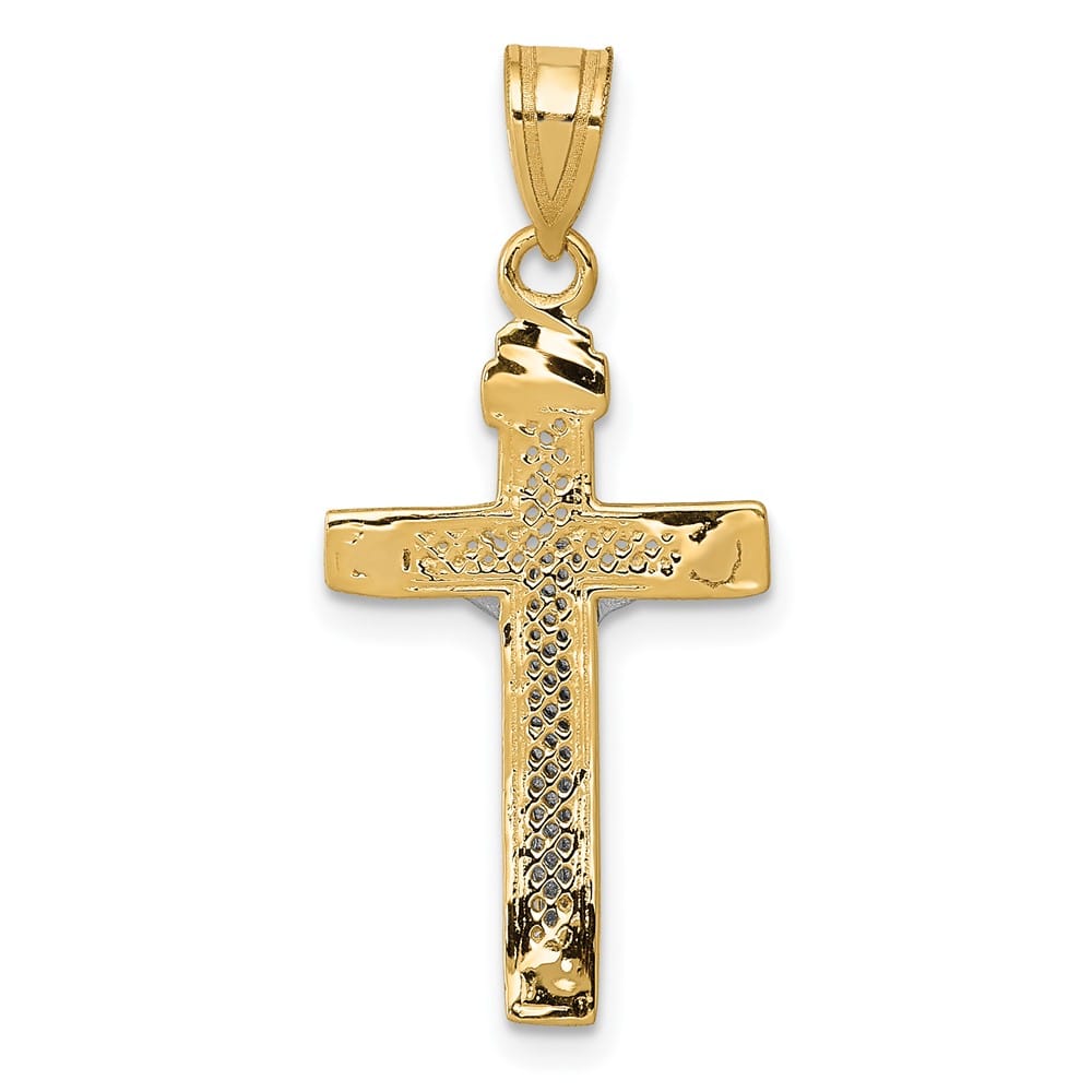 10K Two-Tone Gold D.C. Large Block Lattice Latin Crucifix Pendant