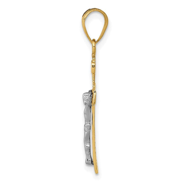 10K Two-Tone Gold D.C. Large Block Lattice Latin Crucifix Pendant