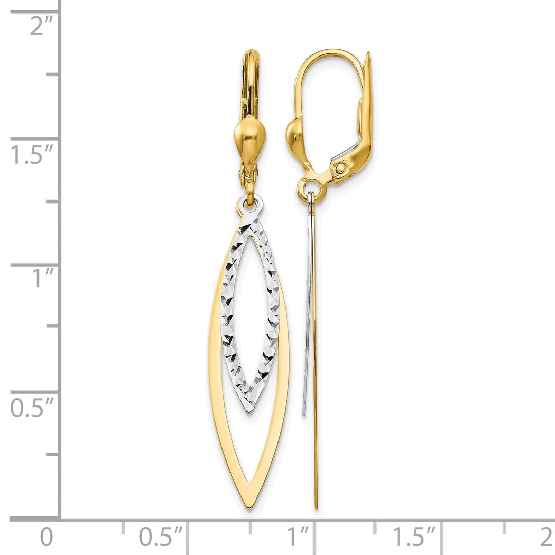 10k Two-tone Gold Diamond-cut Dangle Leverback Earrings