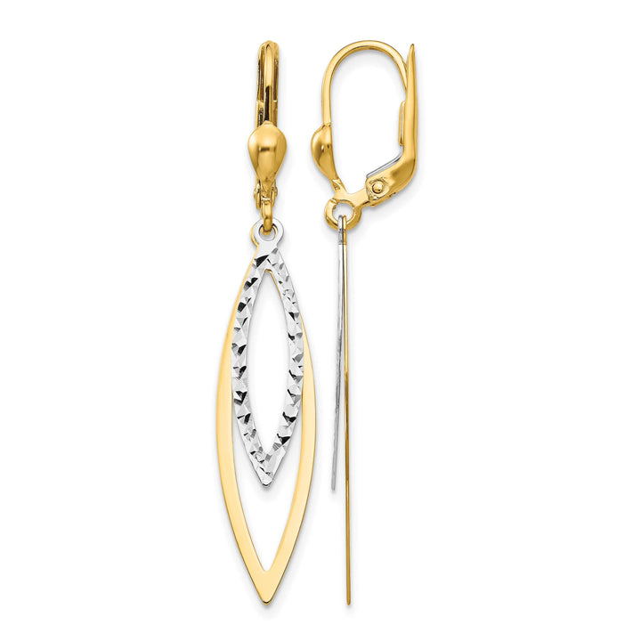 10k Two-tone Gold Diamond-cut Dangle Leverback Earrings