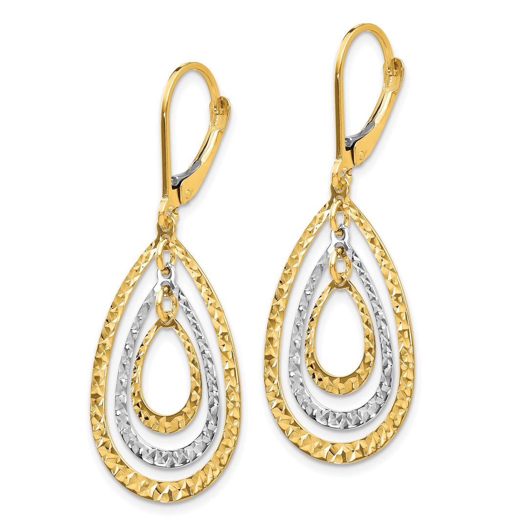 10k Two-tone Gold Diamond-cut Teardrop Dangle Leverback Earrings