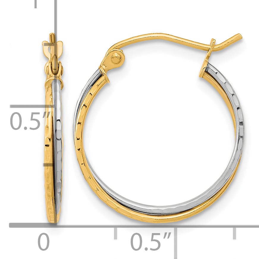 10k Two-tone Gold Diamond-cut Twisted Double Hoop Earrings