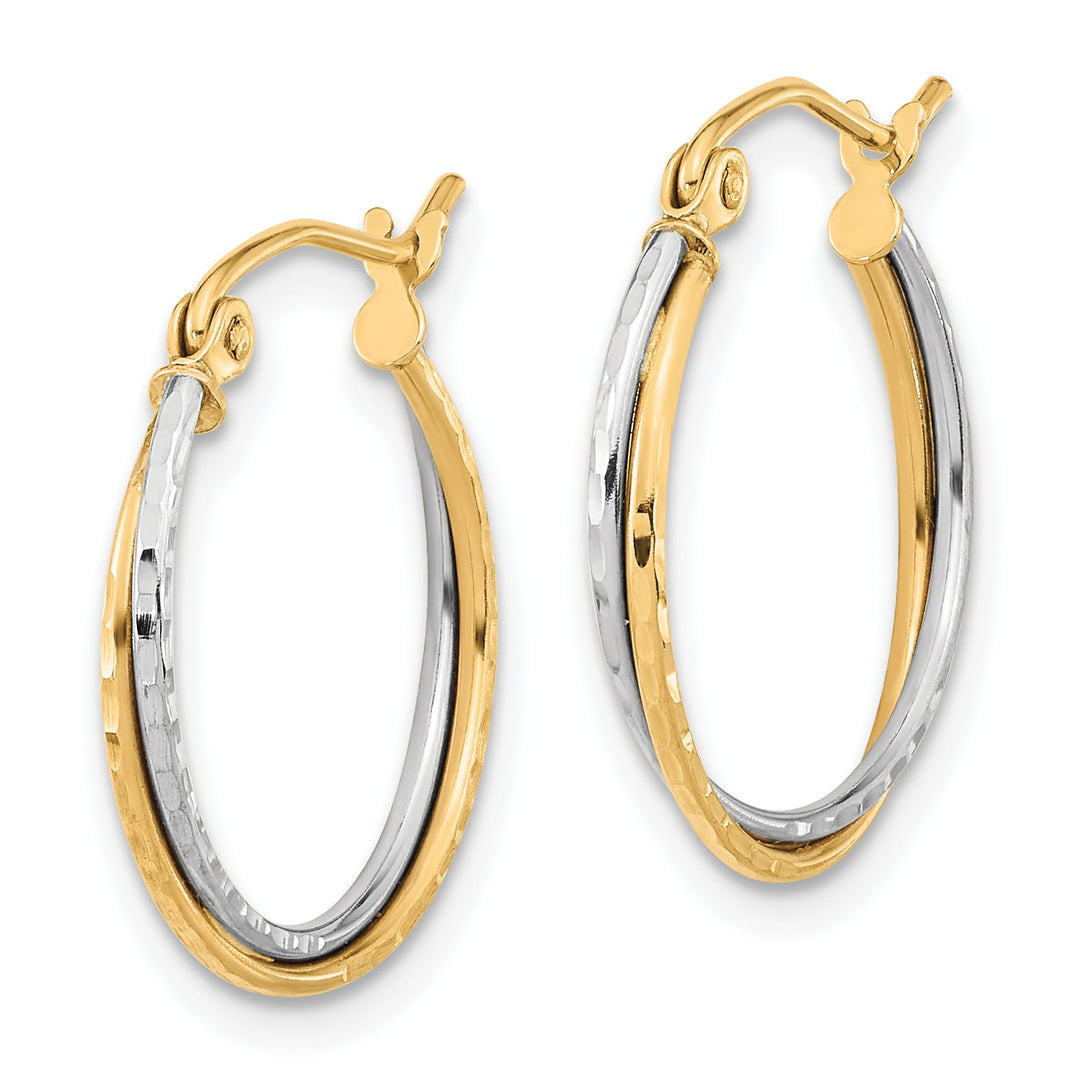 10k Two-tone Gold Diamond-cut Twisted Double Hoop Earrings