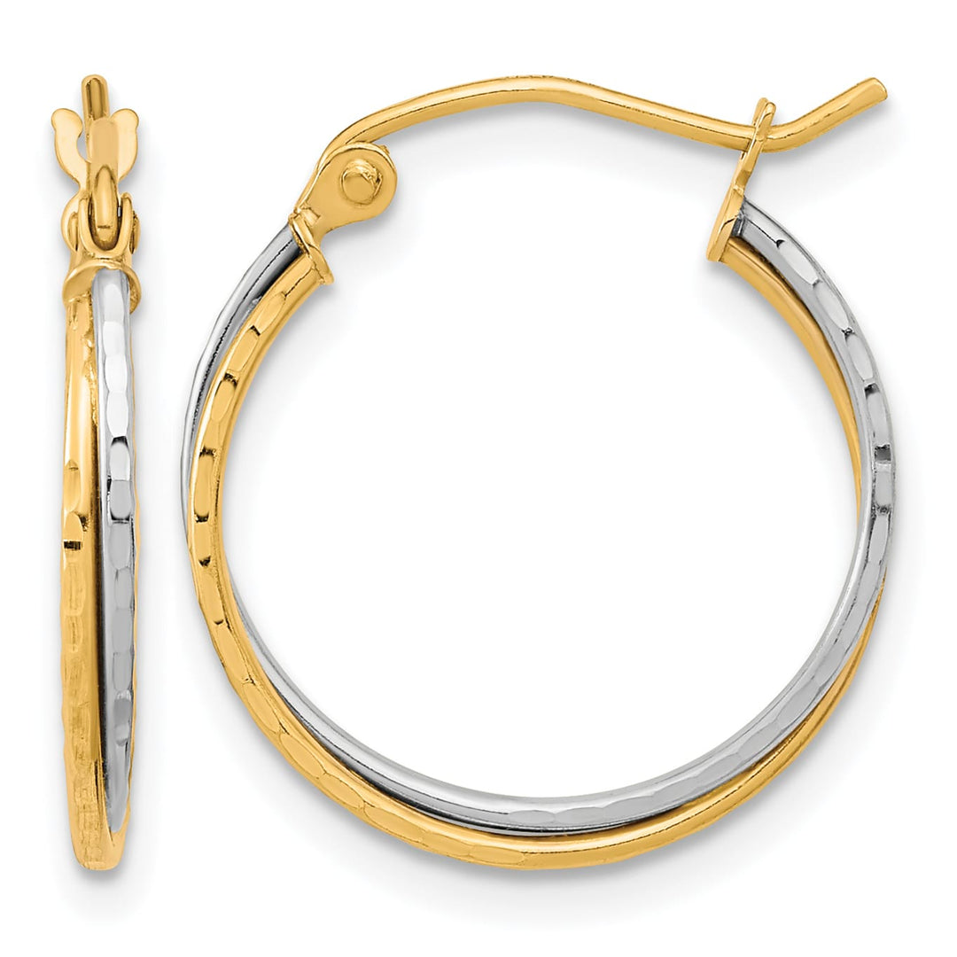 10k Two-tone Gold Diamond-cut Twisted Double Hoop Earrings