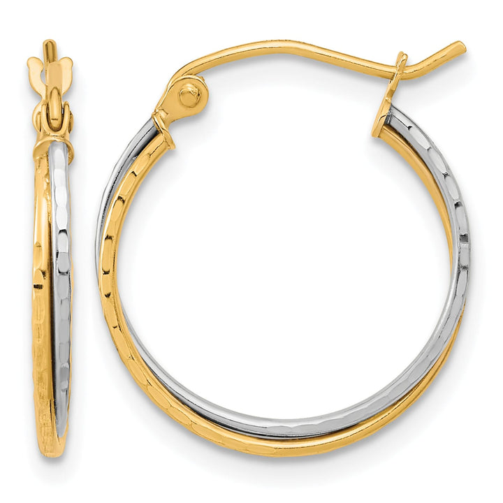 10k Two-tone Gold Diamond-cut Twisted Double Hoop Earrings