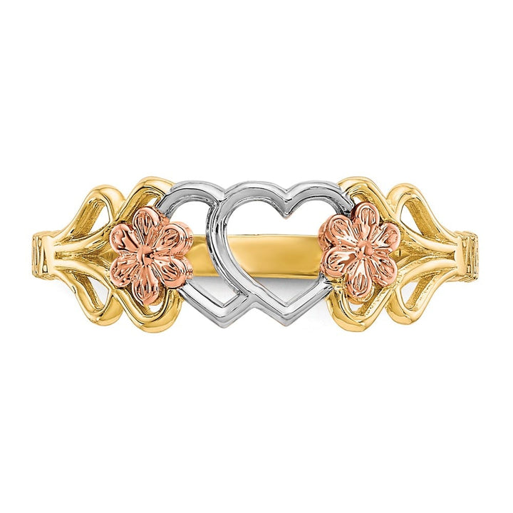 10k Two-Tone Gold Double Heart and Flowers Ring