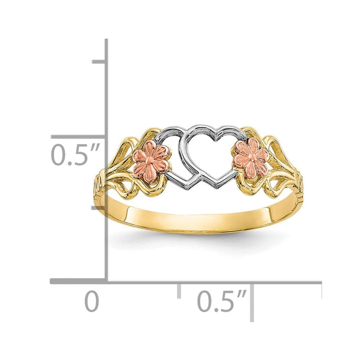 10k Two-Tone Gold Double Heart and Flowers Ring
