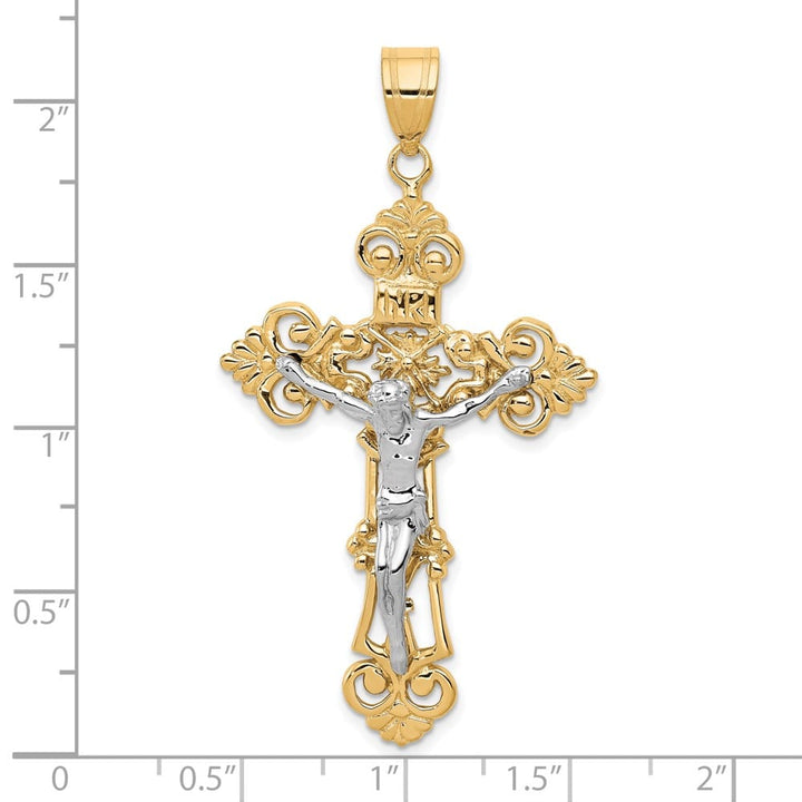 10K Two-Tone Gold Extra Large INRI Fleur de Lis Crucifix Pendant