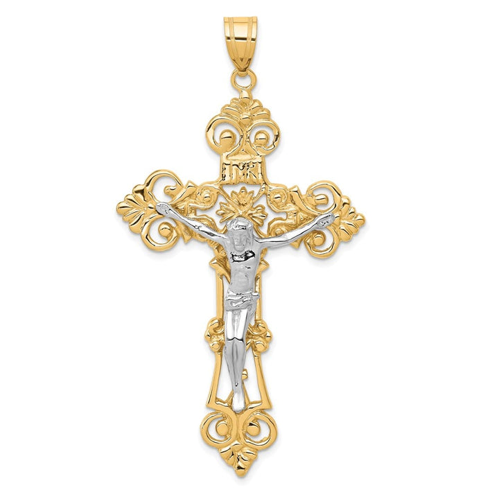 10K Two-Tone Gold Extra Large INRI Fleur de Lis Crucifix Pendant