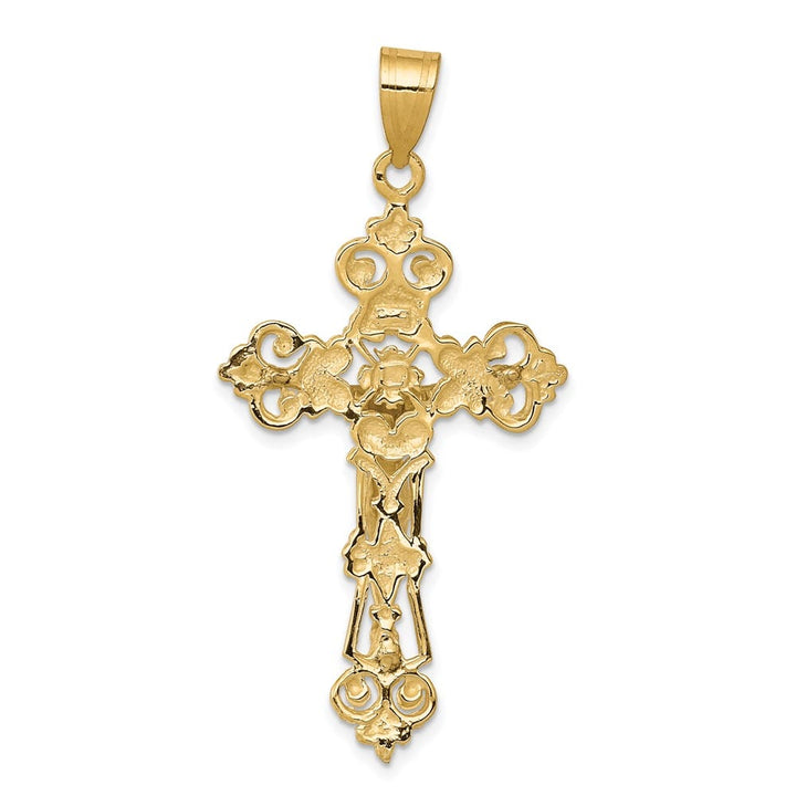 10K Two-Tone Gold Extra Large INRI Fleur de Lis Crucifix Pendant