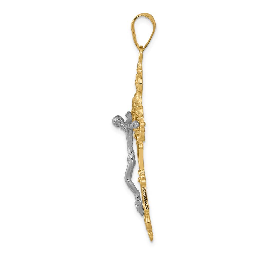 10K Two-Tone Gold Extra Large INRI Fleur de Lis Crucifix Pendant