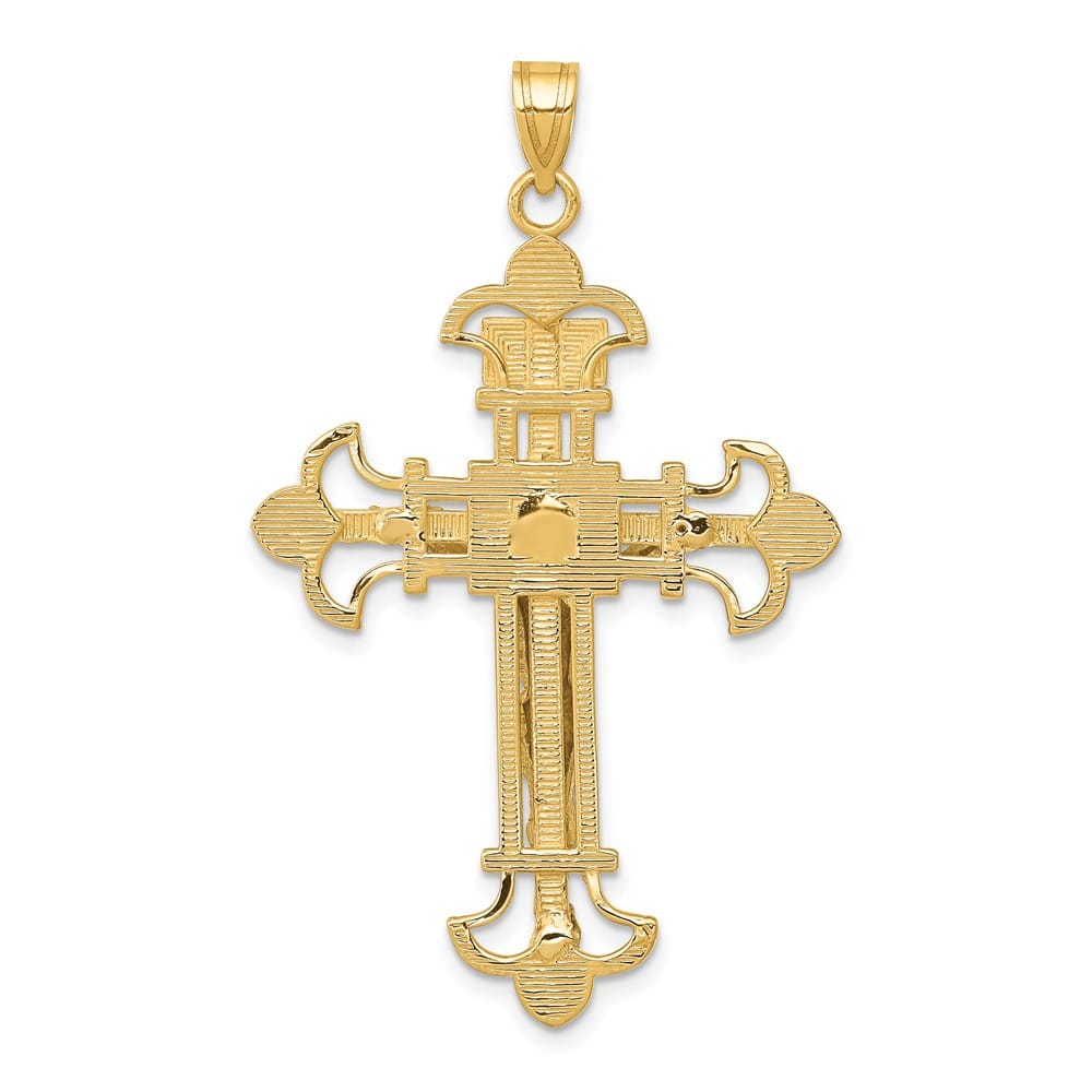 10K Two-Tone Gold Extra Large INRI Fleur de Lis Crucifix Pendant