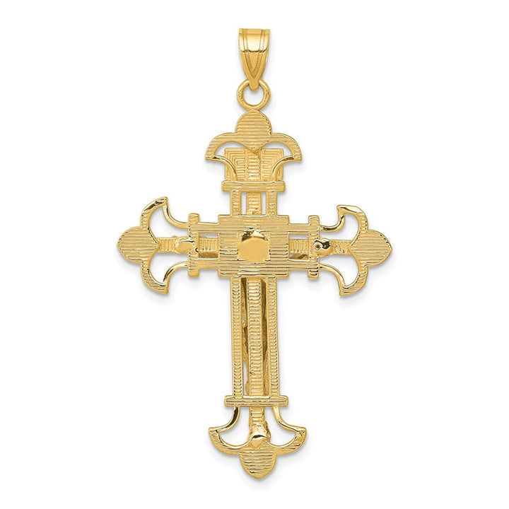 10K Two-Tone Gold Extra Large INRI Fleur de Lis Crucifix Pendant