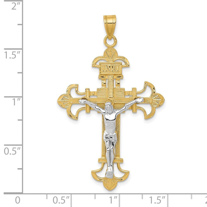 10K Two-Tone Gold Extra Large INRI Fleur de Lis Crucifix Pendant