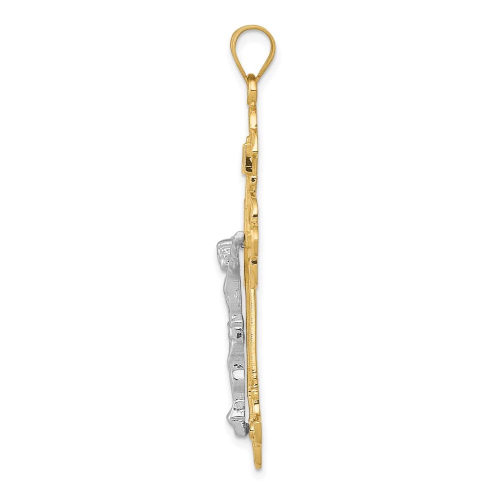 10K Two-Tone Gold Extra Large INRI Fleur de Lis Crucifix Pendant