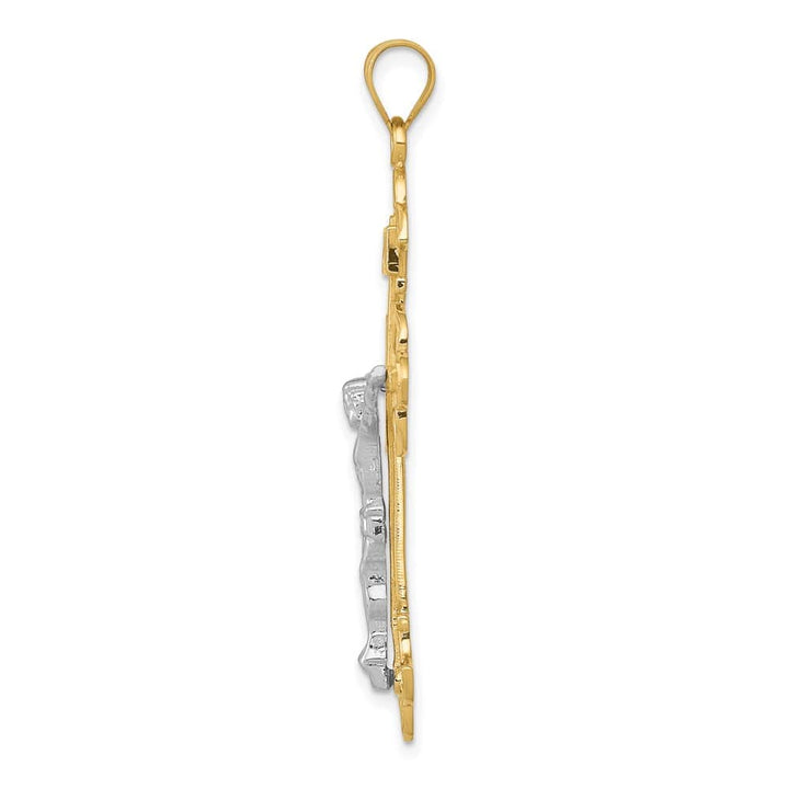 10K Two-Tone Gold Extra Large INRI Fleur de Lis Crucifix Pendant