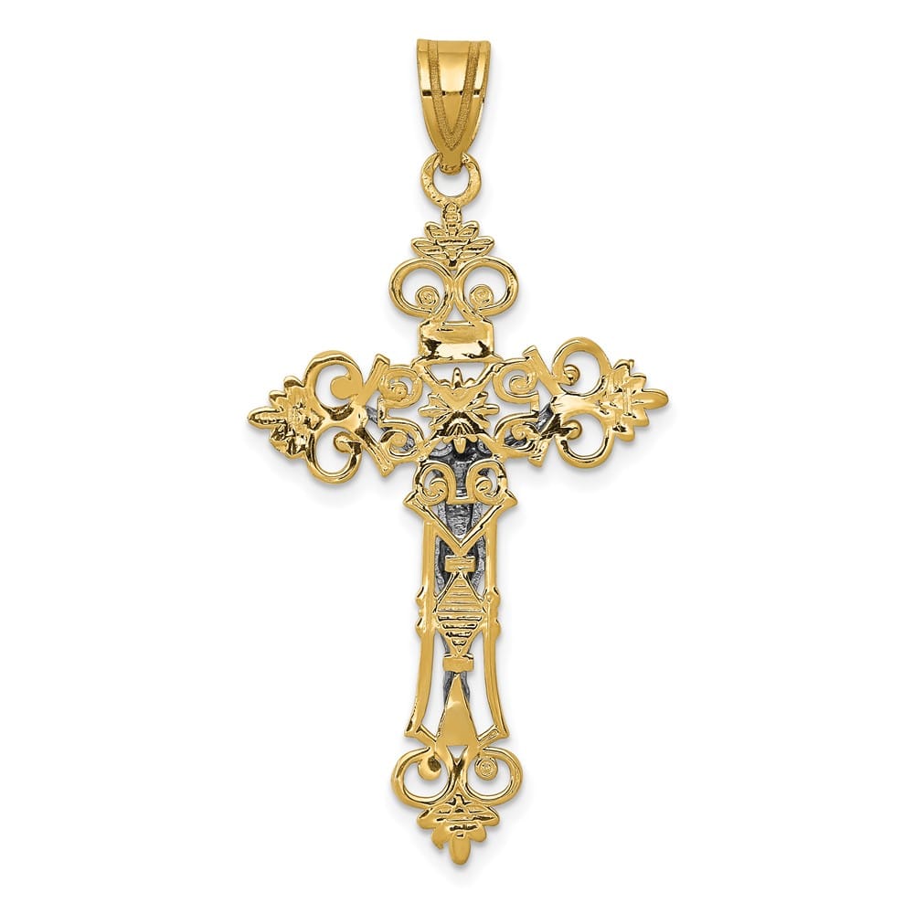 10K Two-Tone Gold Extra Large Lacey-edged INRI Crucifix Pendant