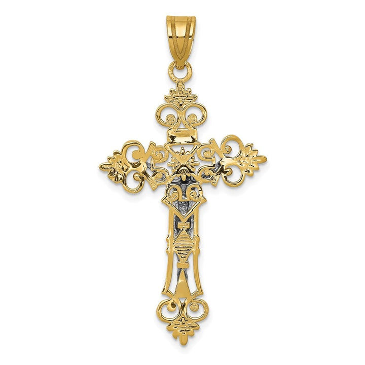 10K Two-Tone Gold Extra Large Lacey-edged INRI Crucifix Pendant