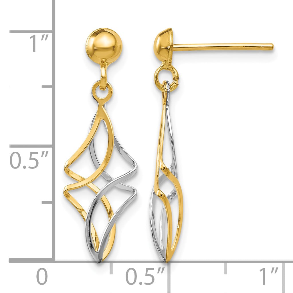 10k Two-tone Gold Fancy Twisted Post Dangle Earrings
