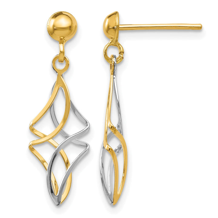 10k Two-tone Gold Fancy Twisted Post Dangle Earrings