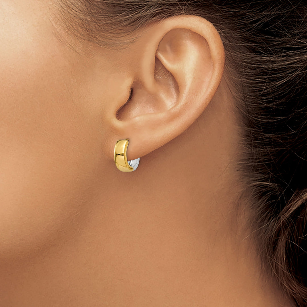 10k Two-tone Gold Hinged Hoop Earrings, 10mm