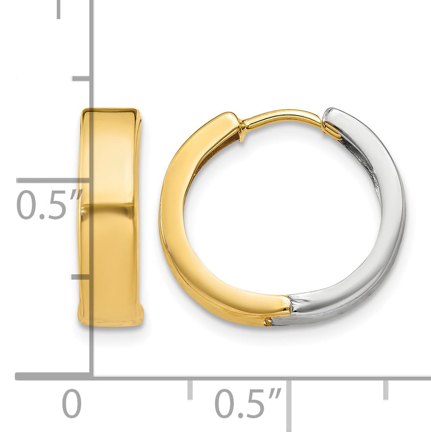 10k Two-tone Gold Hinged Hoop Earrings, 15mm