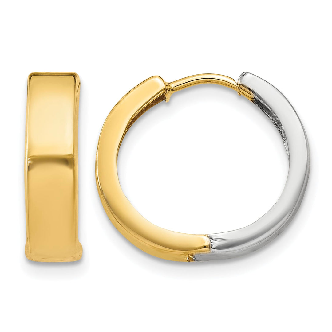 10k Two-tone Gold Hinged Hoop Earrings, 15mm