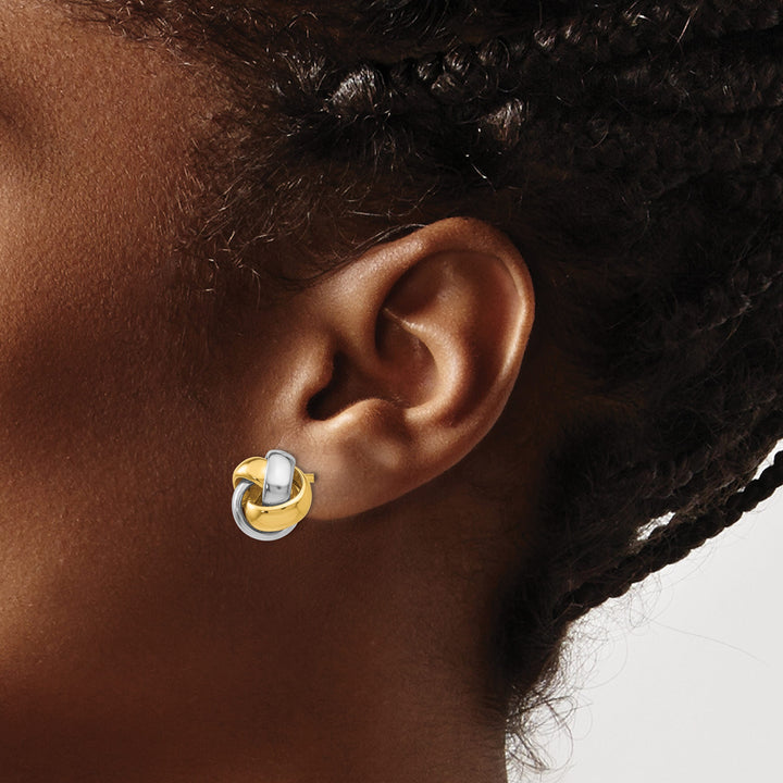 10k Two-tone Gold Knot Post Earrings