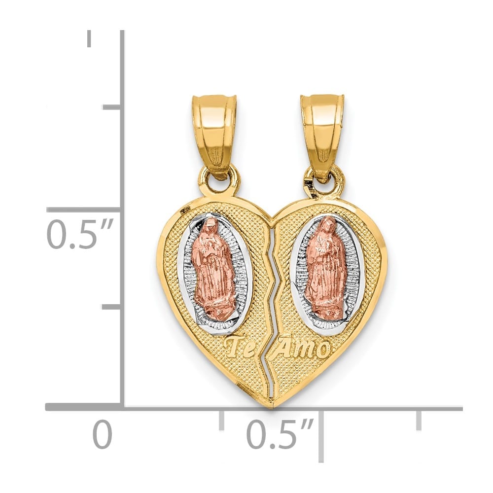 10K Two-Tone Gold Lady of Guadalupe Break-Apart Te Amo Heart Pendant