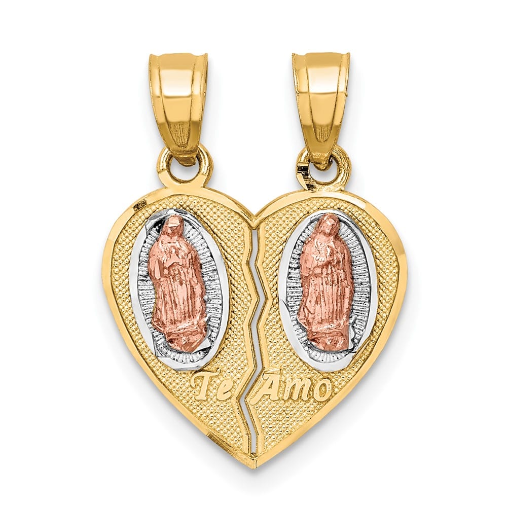 10K Two-Tone Gold Lady of Guadalupe Break-Apart Te Amo Heart Pendant