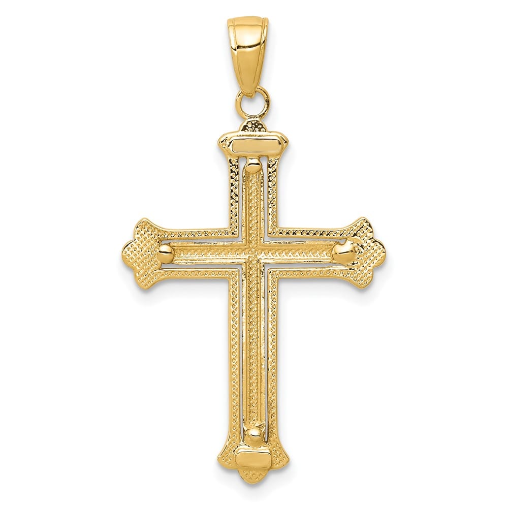 10K Two-Tone Gold Large Cross in Budded Yellow Cross Frame Pendant