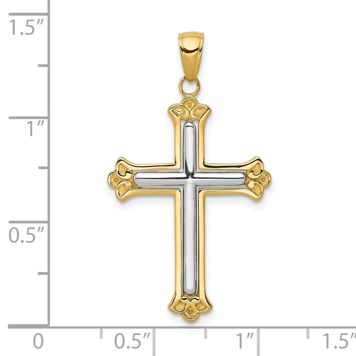 10K Two-Tone Gold Large Cross in Budded Yellow Cross Frame Pendant